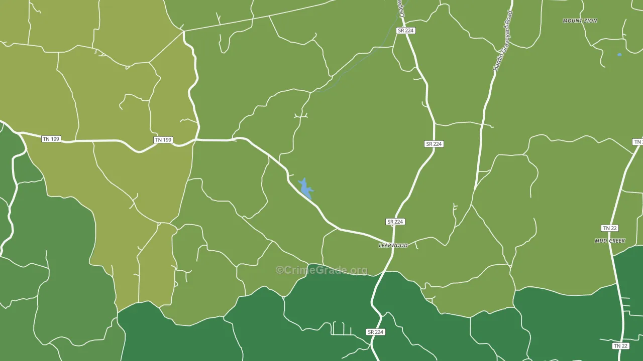 Leapwood, TN Map of Vehicle Theft Rates