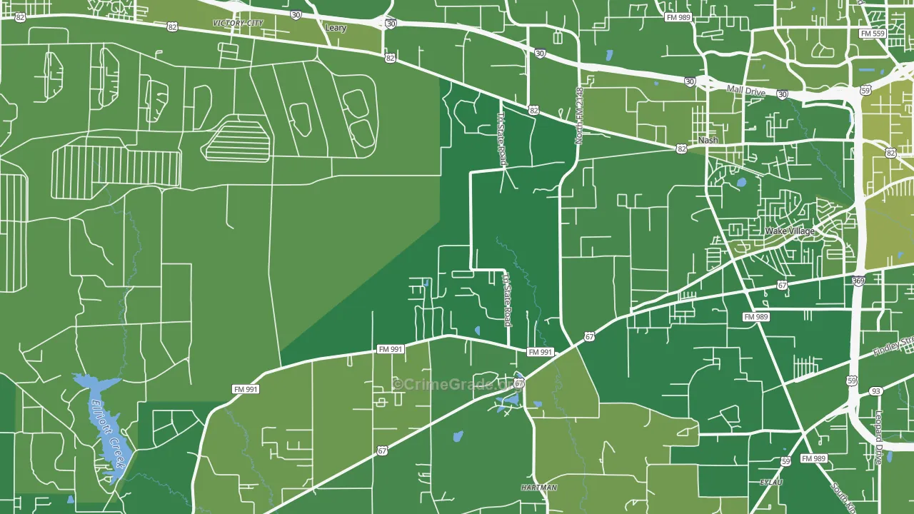 Leary, TX Map of Vehicle Theft Rates