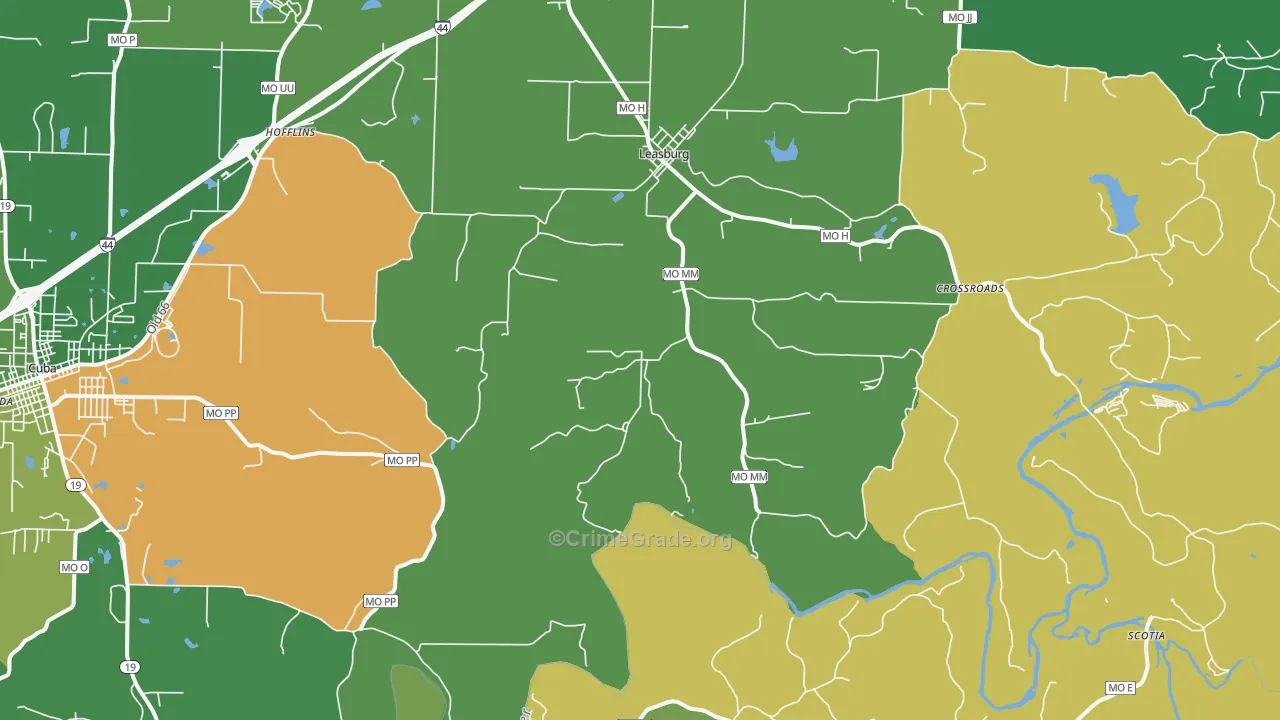 Leasburg, MO Map of Vehicle Theft Rates
