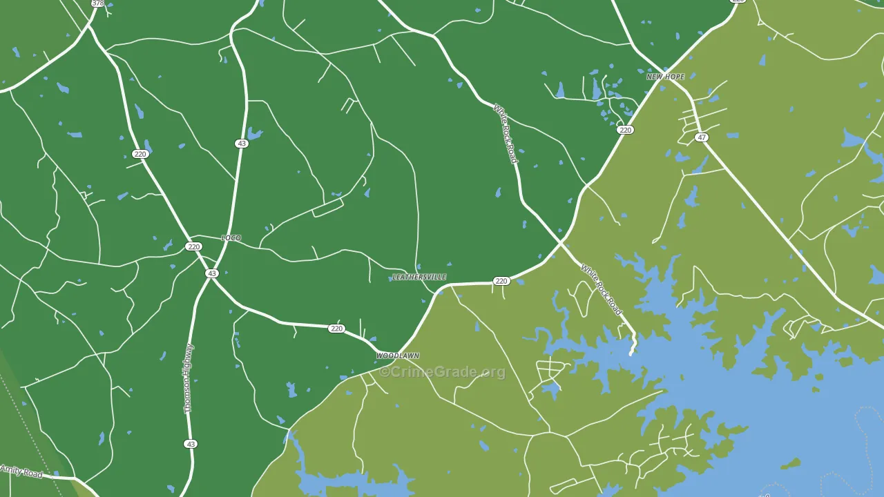 Leathersville, GA Map of Vehicle Theft Rates