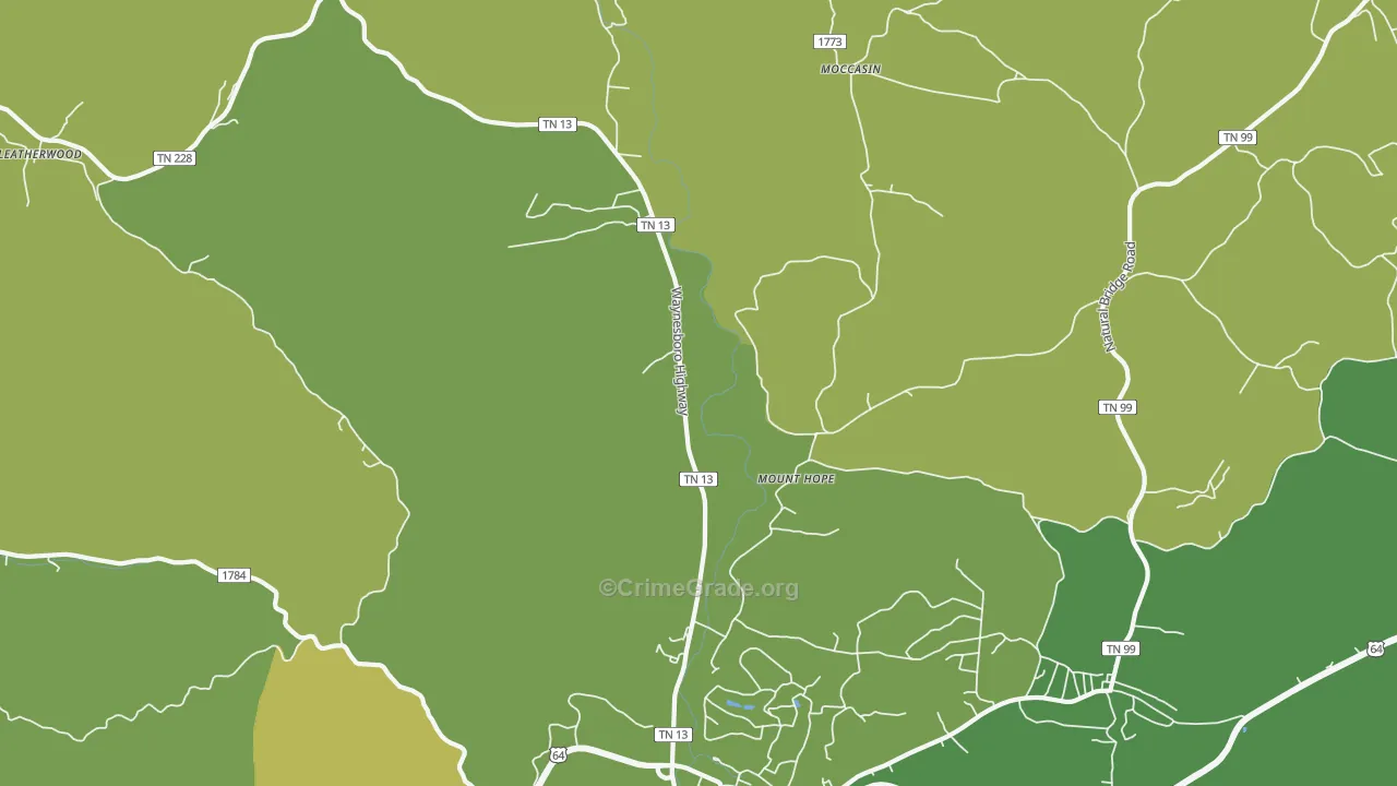 Leatherwood, TN Map of Vehicle Theft Rates