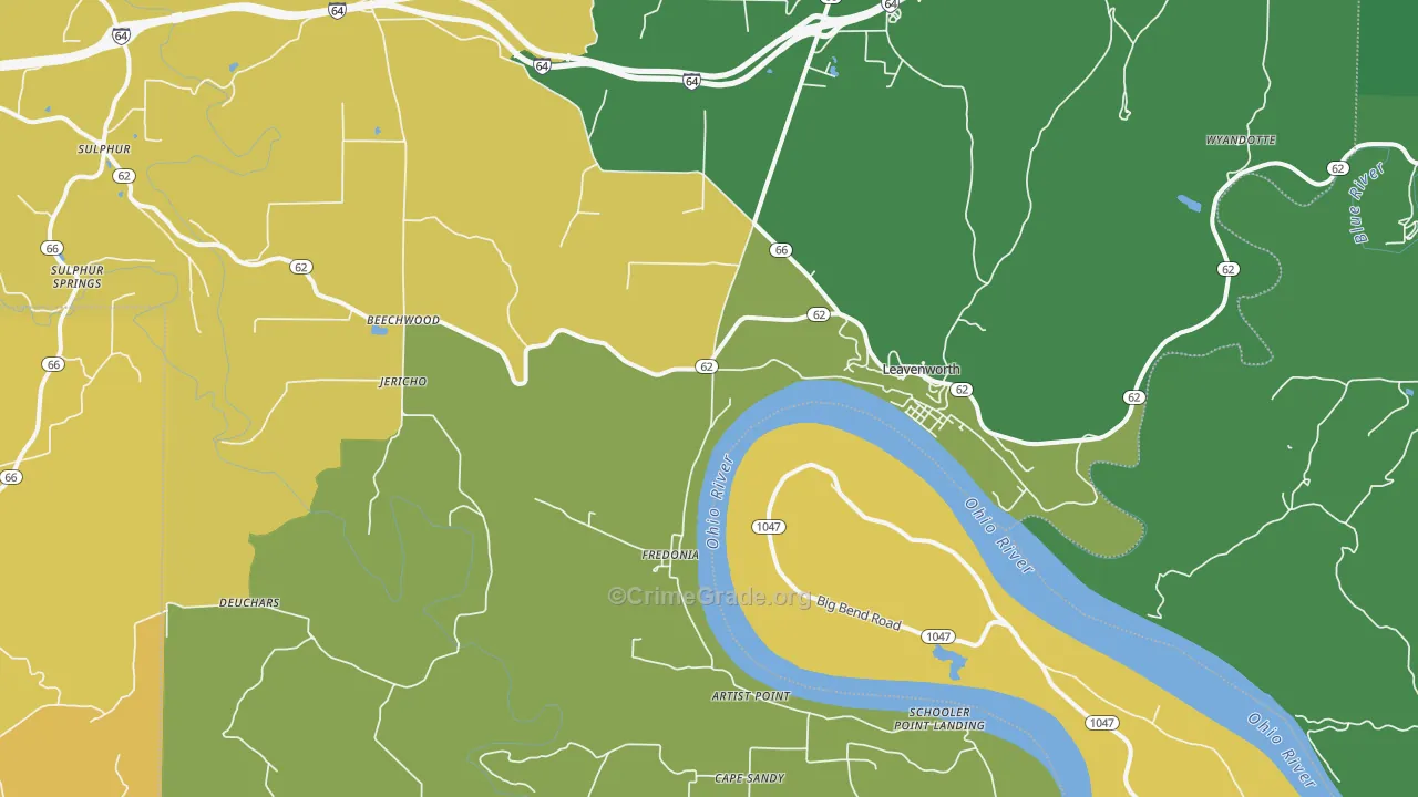 Leavenworth, IN Map of Vehicle Theft Rates