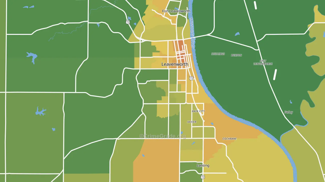 Leavenworth, KS Map of Vehicle Theft Rates