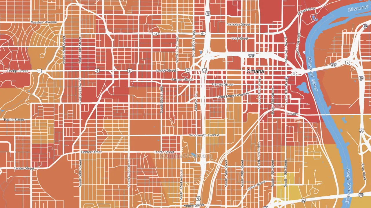 Leavenworth, Omaha, NE Map of Vehicle Theft Rates