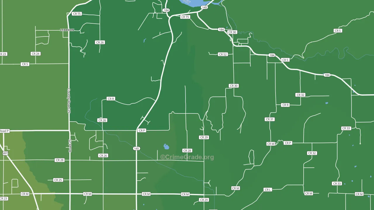 Lebanon, CO Map of Vehicle Theft Rates