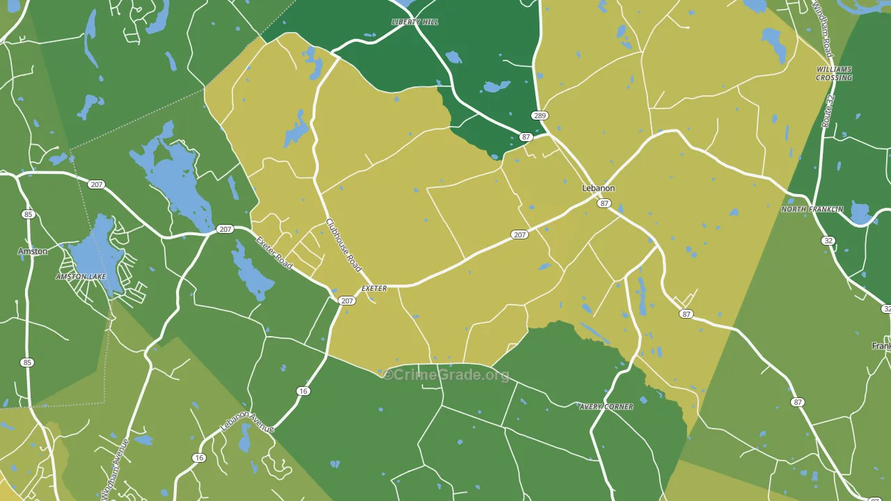 Lebanon, CT Map of Vehicle Theft Rates