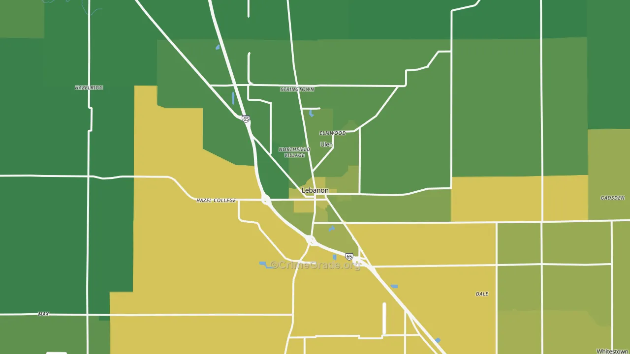Lebanon, IN Map of Vehicle Theft Rates