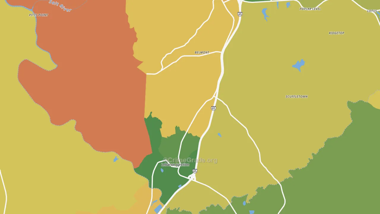 Lebanon Junction, KY Map of Vehicle Theft Rates