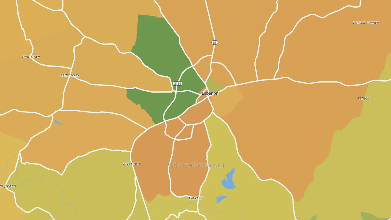 Lebanon, KY Map of Vehicle Theft Rates