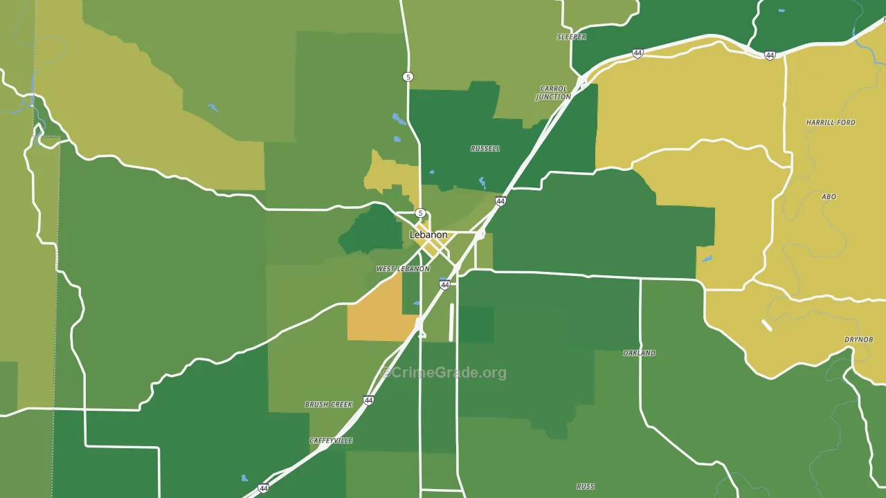 Lebanon, MO Map of Vehicle Theft Rates