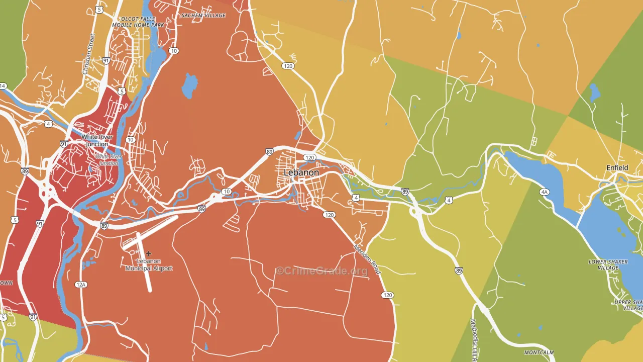 Lebanon, NH Map of Vehicle Theft Rates