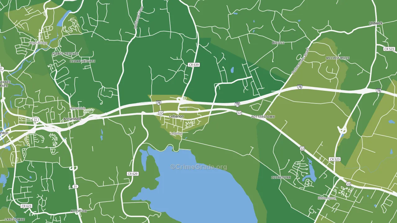 Lebanon, NJ Map of Vehicle Theft Rates