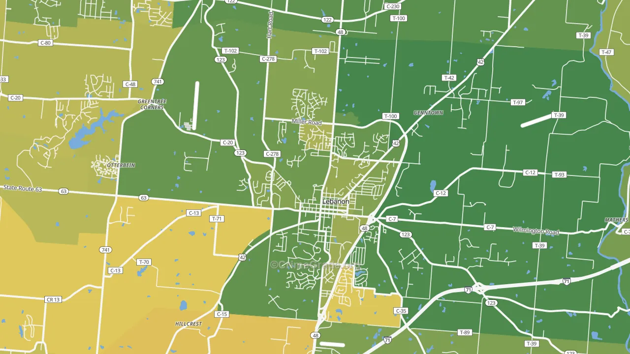 Lebanon, OH Map of Vehicle Theft Rates