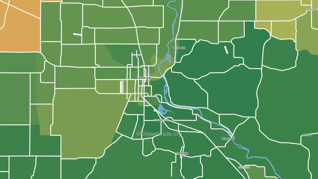 Lebanon, OR Map of Vehicle Theft Rates