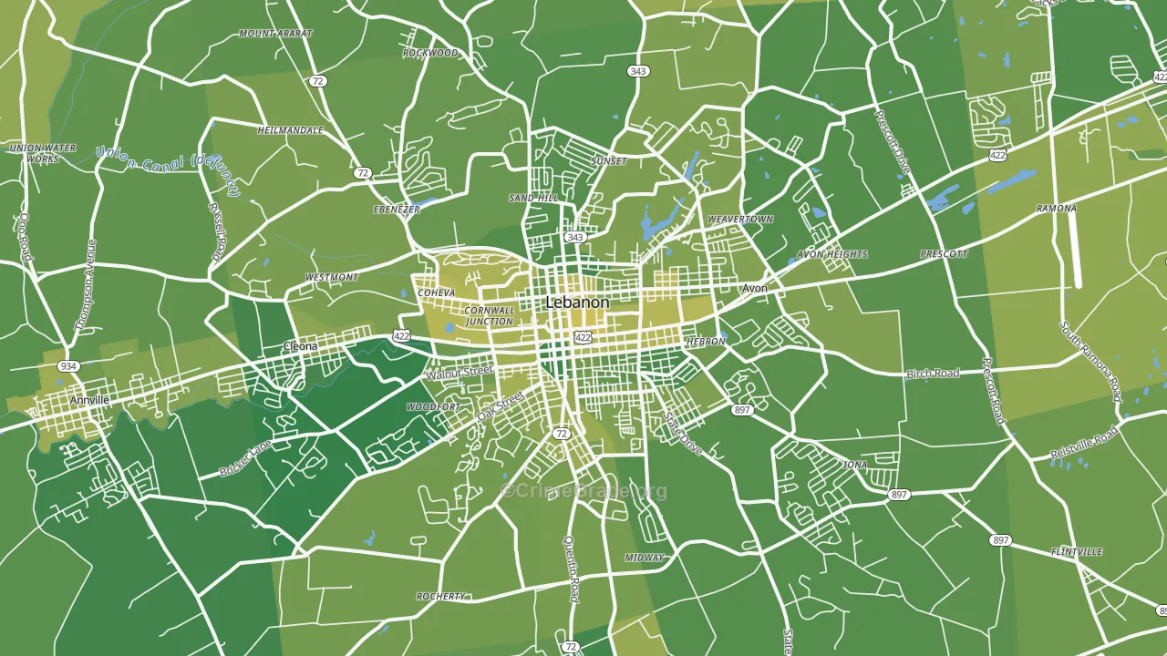 Lebanon, PA Map of Vehicle Theft Rates