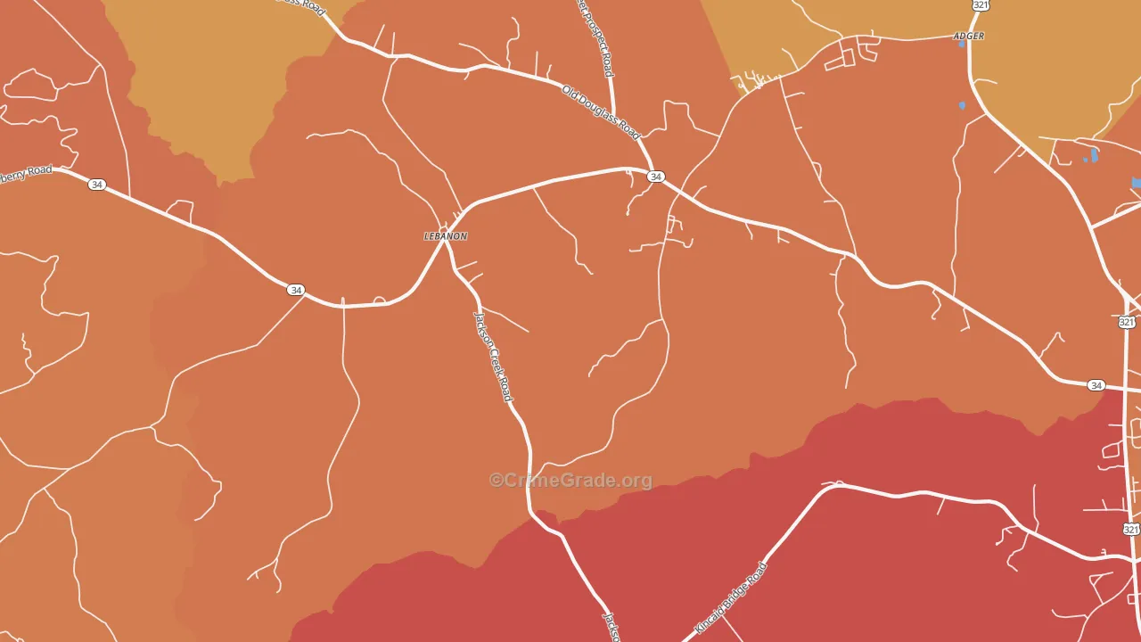 Lebanon, SC Map of Vehicle Theft Rates