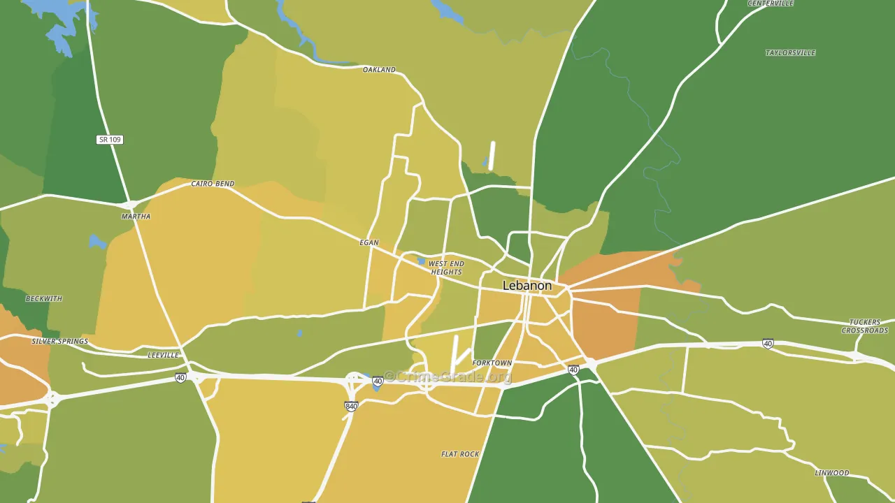 Lebanon, TN Map of Vehicle Theft Rates