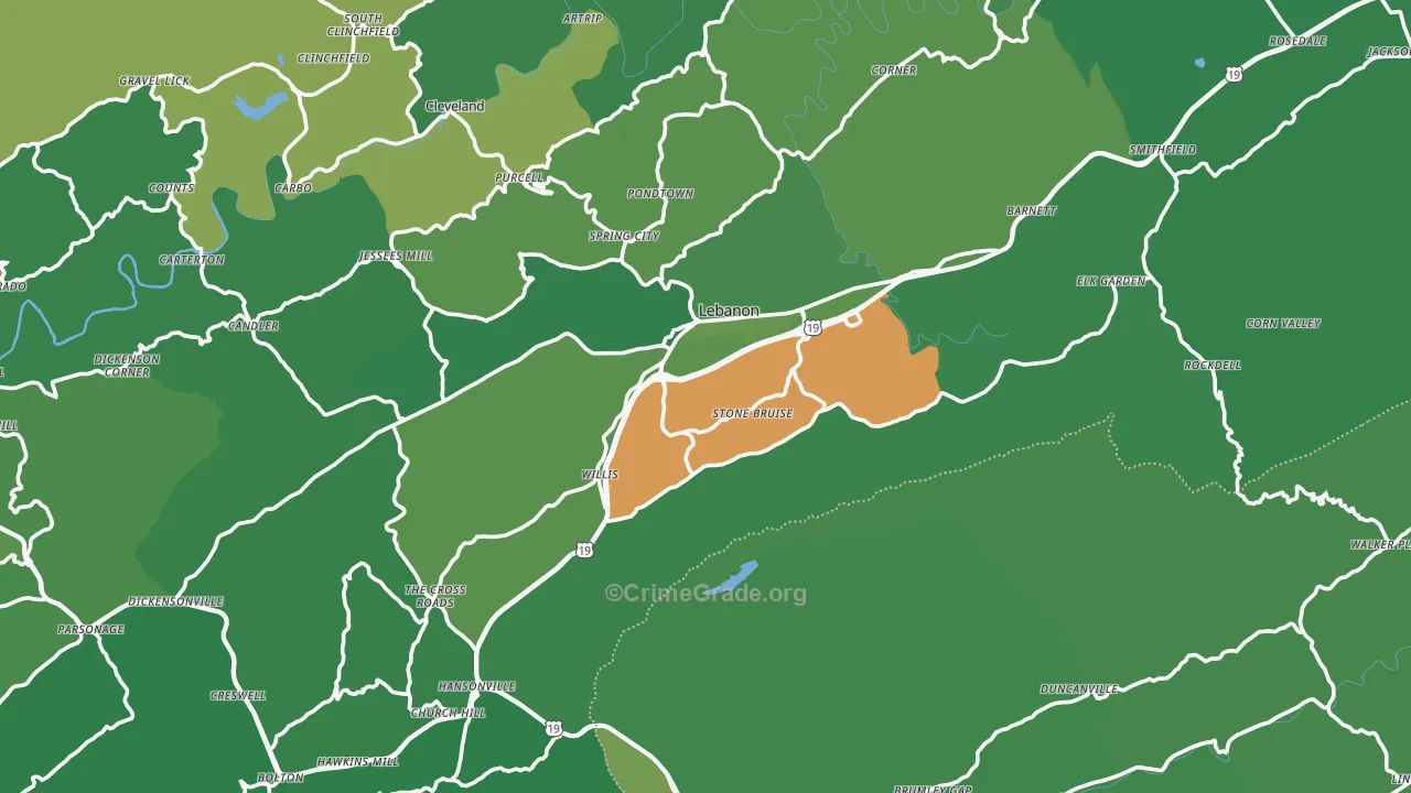 Lebanon, VA Map of Vehicle Theft Rates