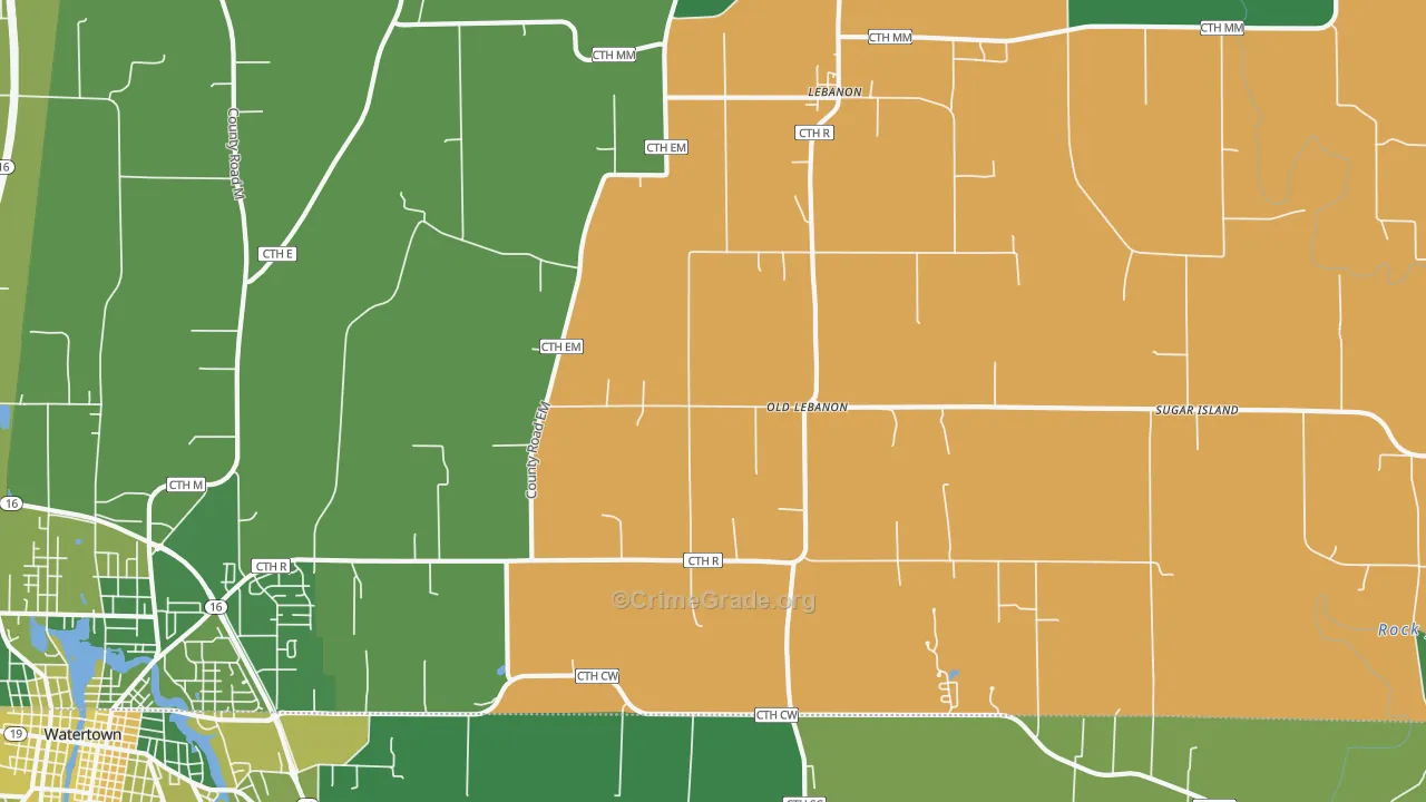 Lebanon, WI Map of Vehicle Theft Rates