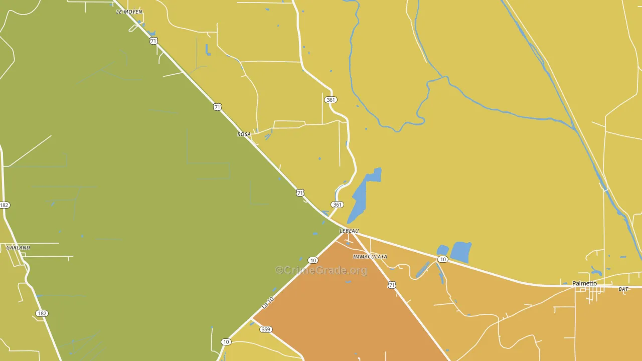 Lebeau, LA Map of Vehicle Theft Rates