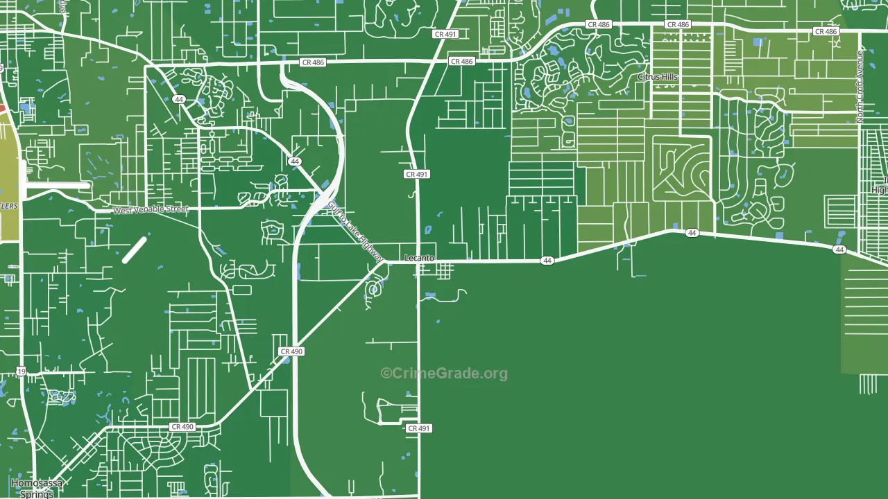 Lecanto, FL Map of Vehicle Theft Rates