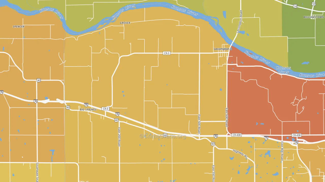 Lecompton, KS Map of Vehicle Theft Rates