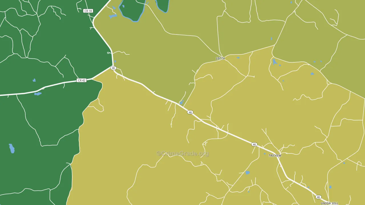 Lecta, AL Map of Vehicle Theft Rates