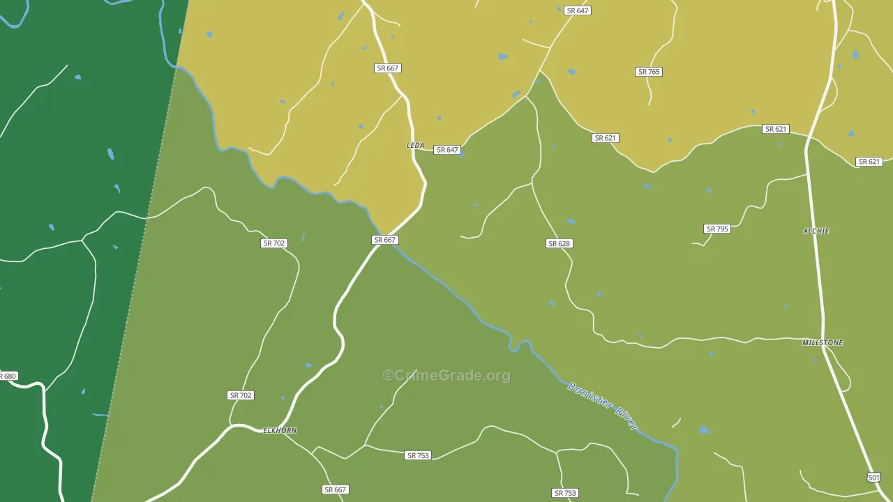 Leda, VA Map of Vehicle Theft Rates