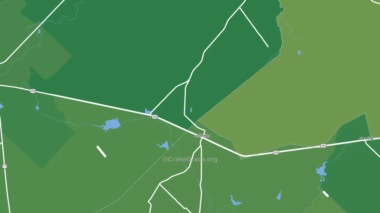 Ledbetter, TX Map of Vehicle Theft Rates