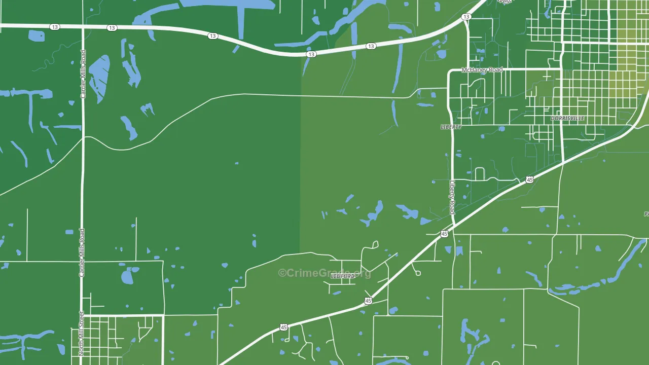 Ledford, IL Map of Vehicle Theft Rates