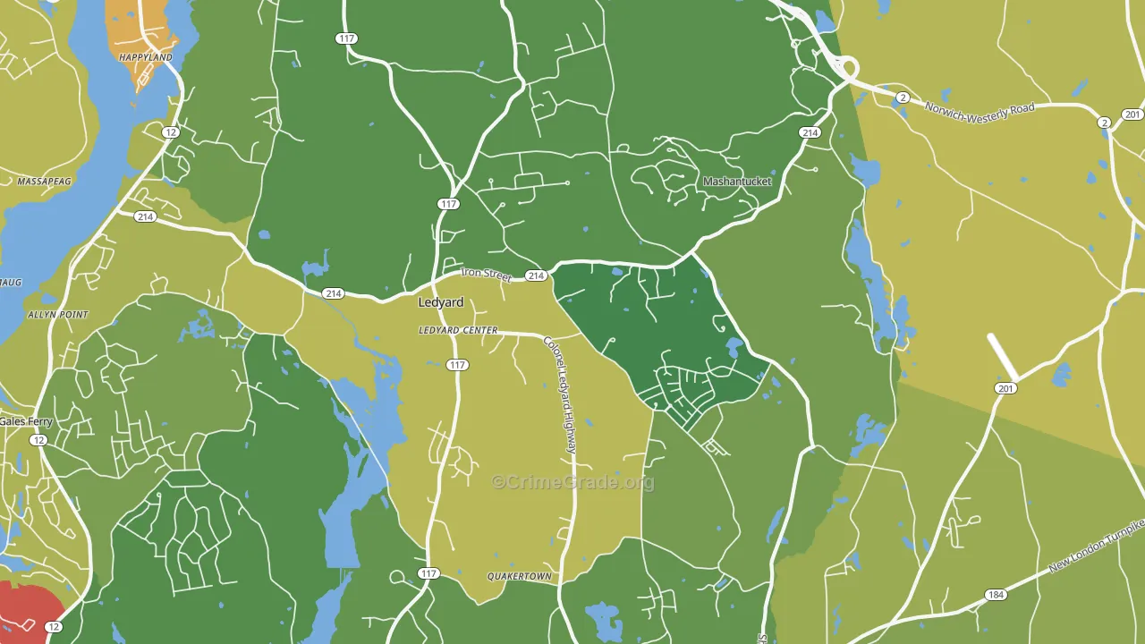 Ledyard, CT Map of Vehicle Theft Rates