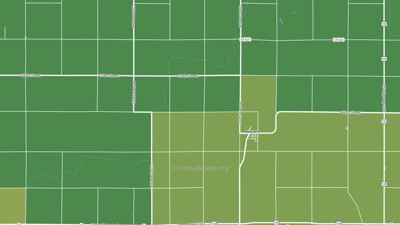 Ledyard, IA Map of Vehicle Theft Rates