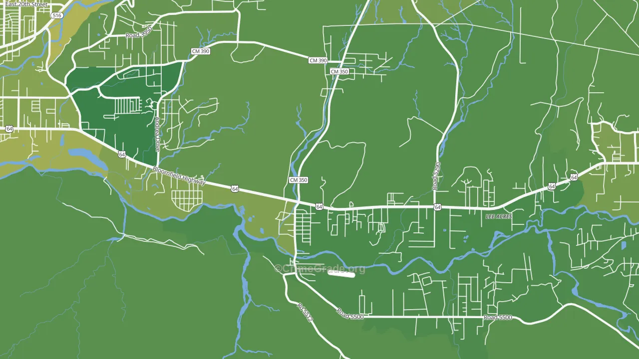 Lee Acres, NM Map of Vehicle Theft Rates