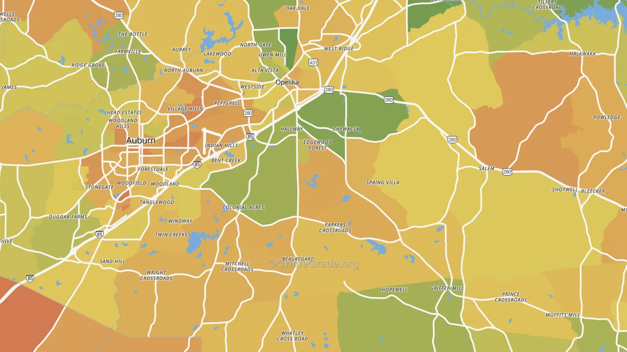 Lee County, AL Map of Vehicle Theft Rates