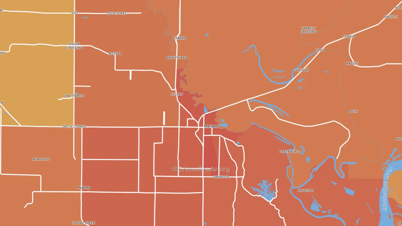 Lee County, AR Map of Vehicle Theft Rates
