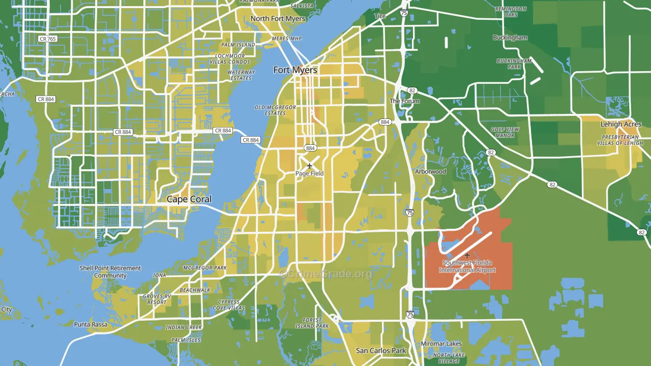 Lee County, FL Map of Vehicle Theft Rates