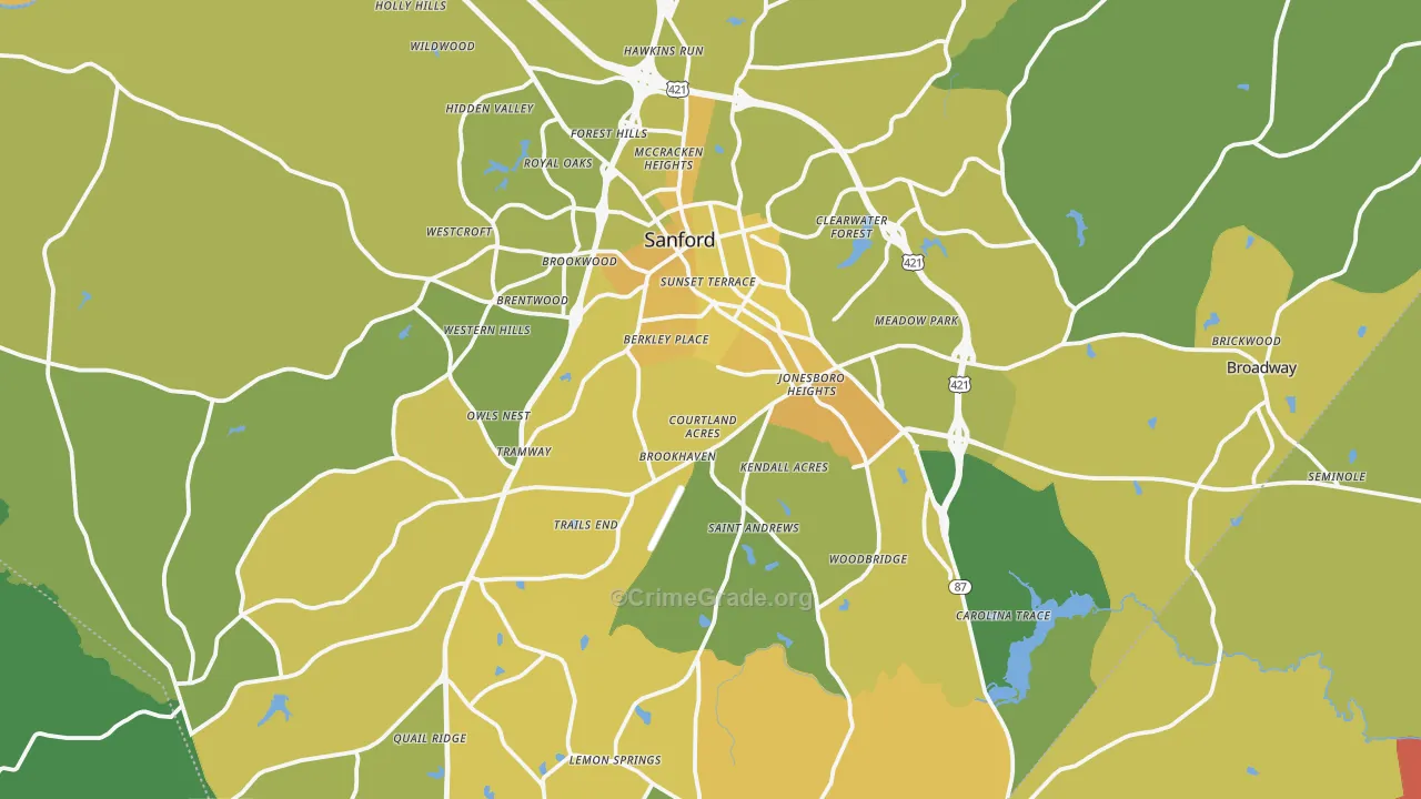 Lee County, NC Map of Vehicle Theft Rates