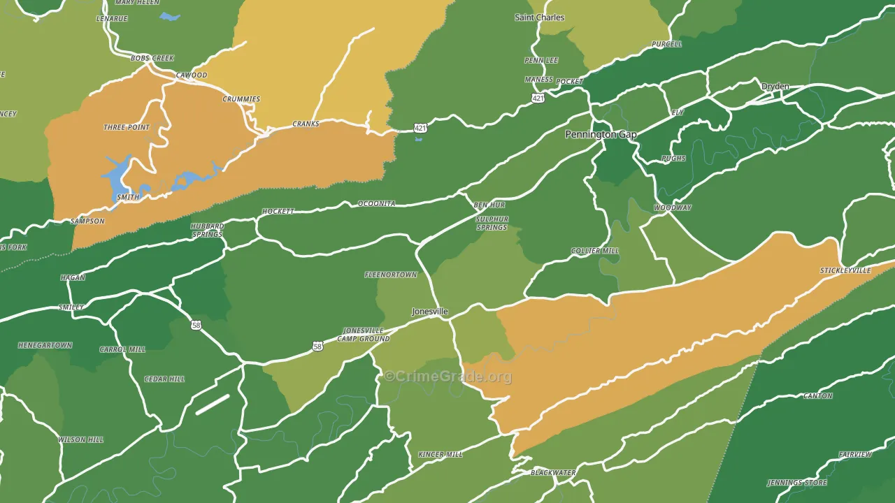 Lee County, VA Map of Vehicle Theft Rates