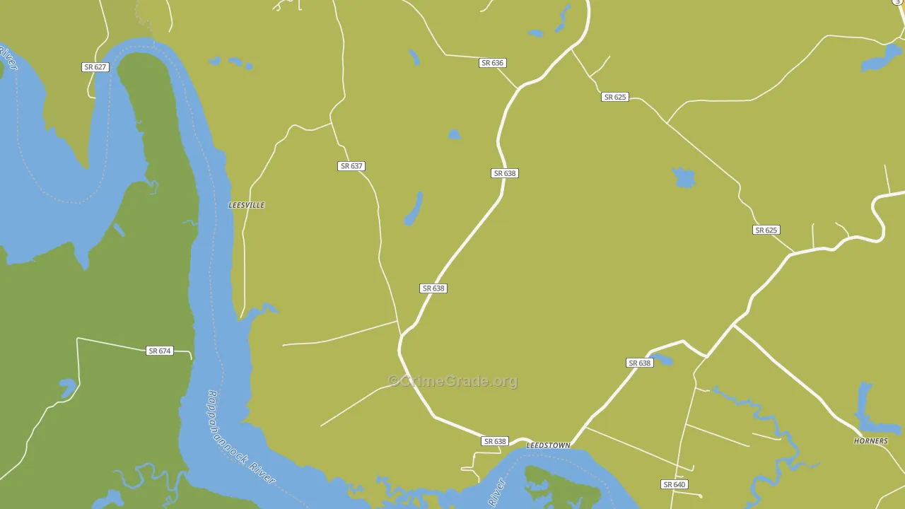 Leedstown, VA Map of Vehicle Theft Rates