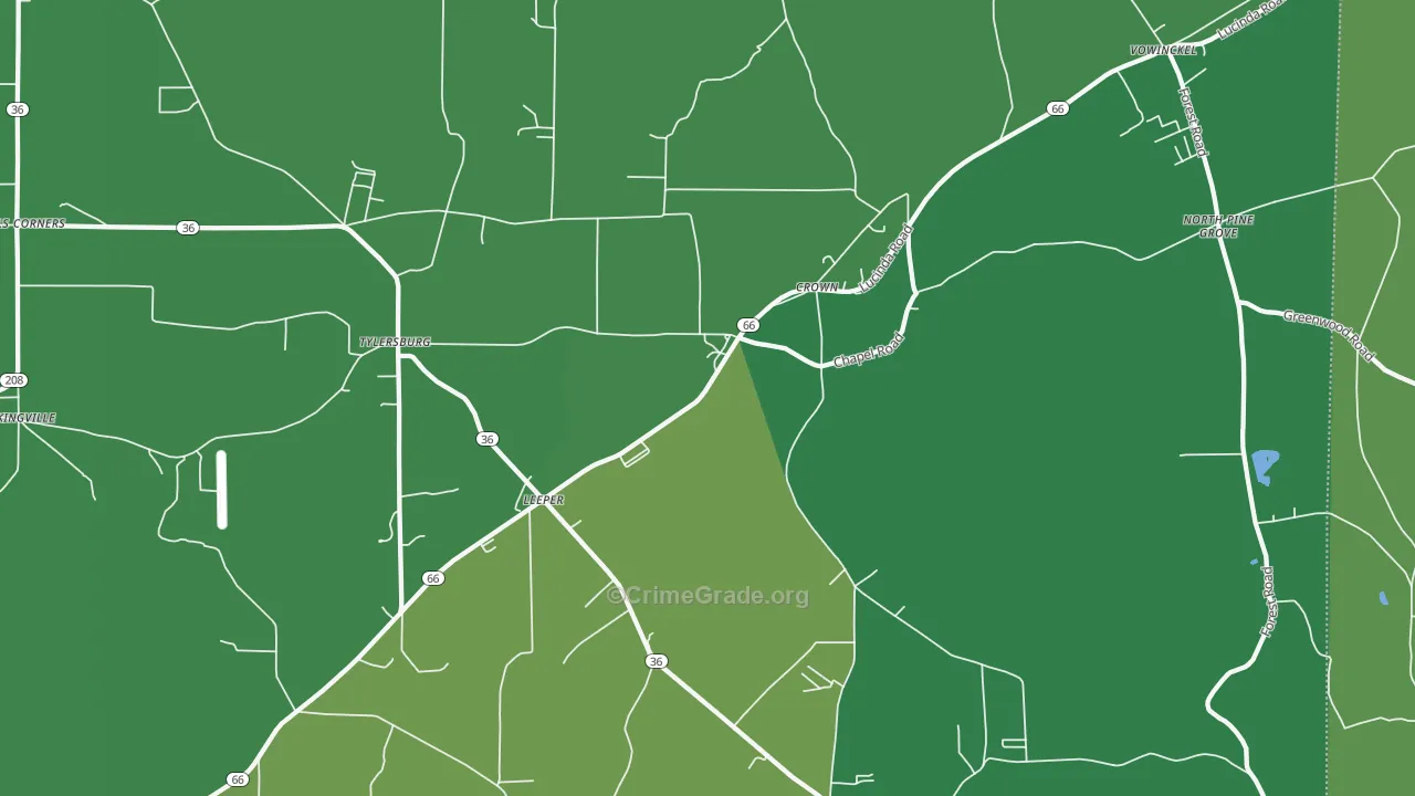 Leeper, PA Map of Vehicle Theft Rates