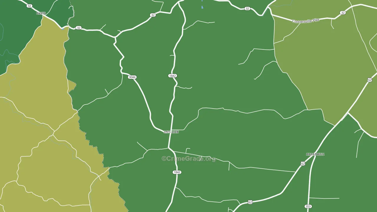 Lees Lick, KY Map of Vehicle Theft Rates