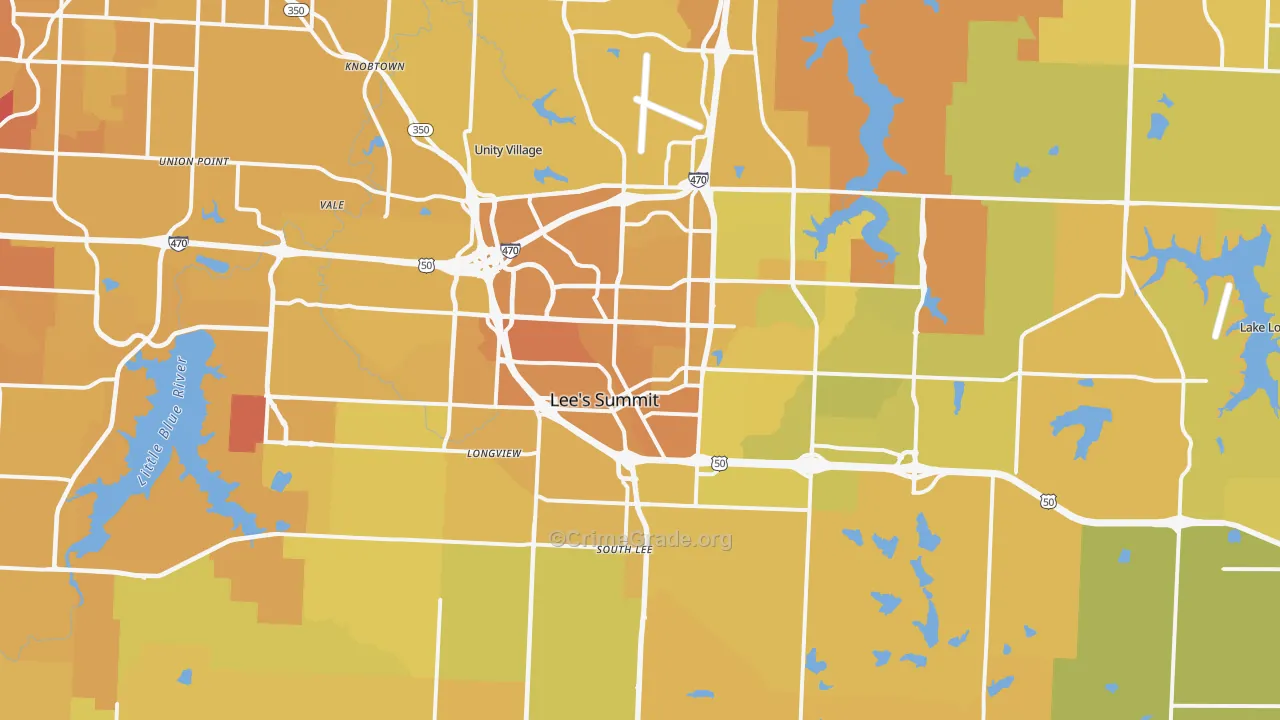 Lees Summit, MO Map of Vehicle Theft Rates