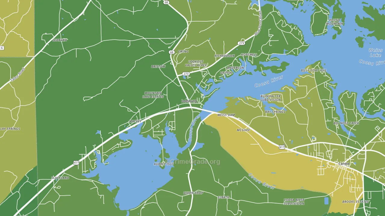 Leesburg, AL Map of Vehicle Theft Rates
