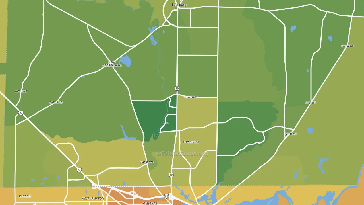 Leesburg, GA Map of Vehicle Theft Rates