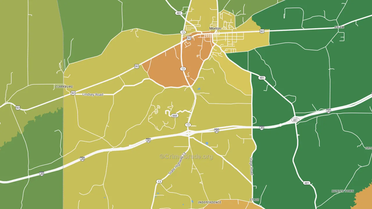 Leesburg, MS Map of Vehicle Theft Rates