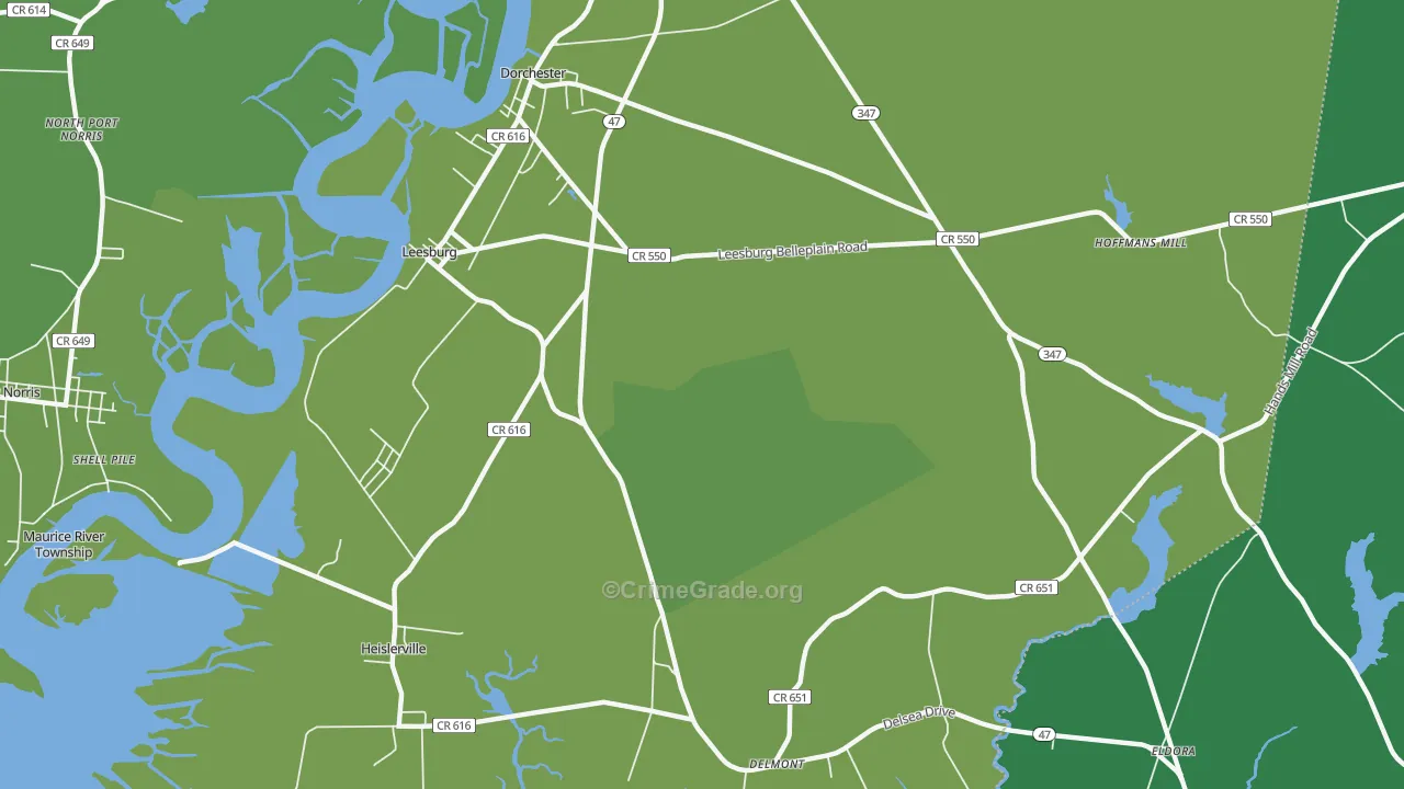 Leesburg, NJ Map of Vehicle Theft Rates