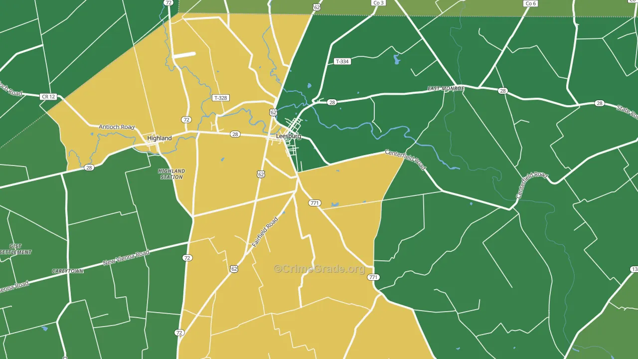 Leesburg, OH Map of Vehicle Theft Rates