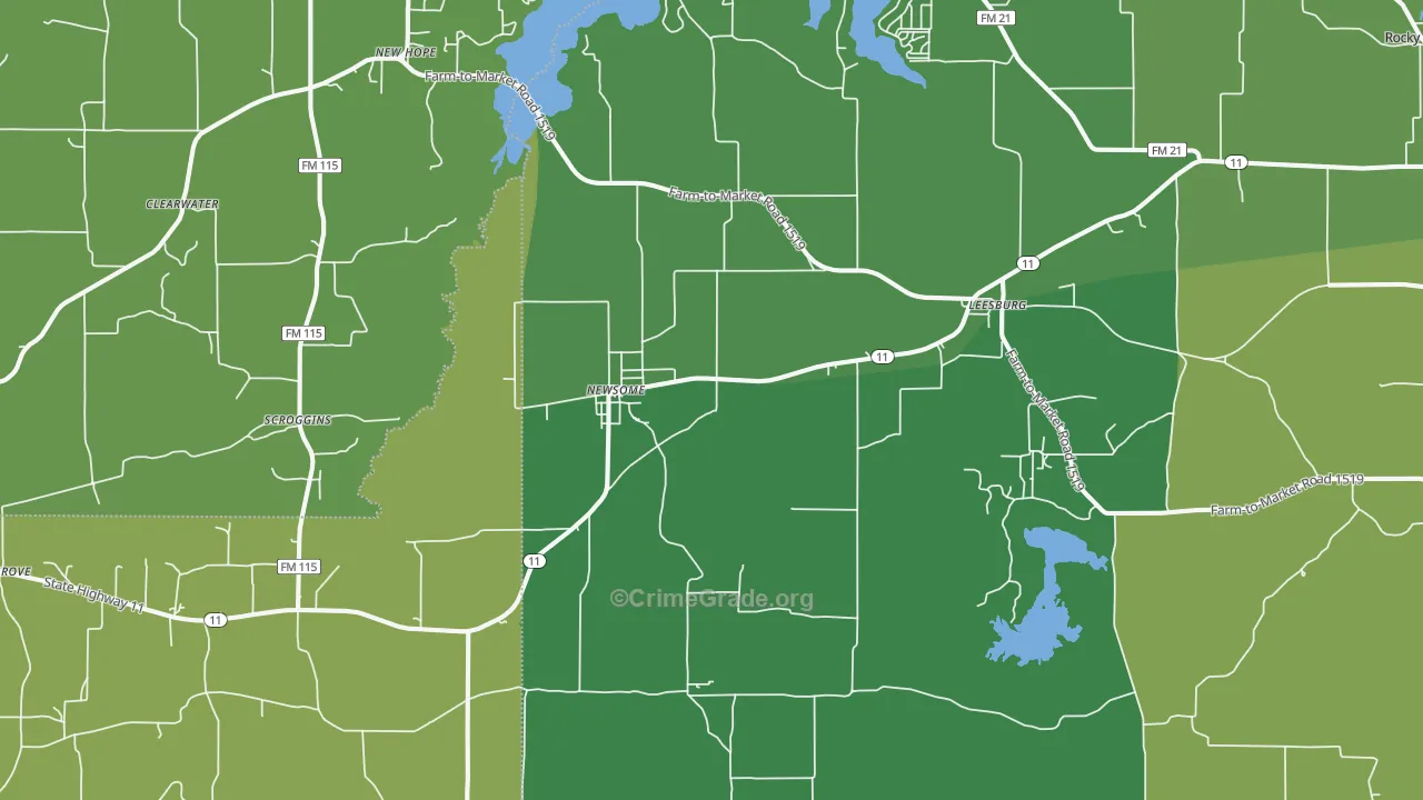 Leesburg, TX Map of Vehicle Theft Rates