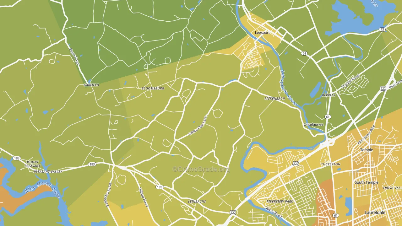 Leesport, PA Map of Vehicle Theft Rates