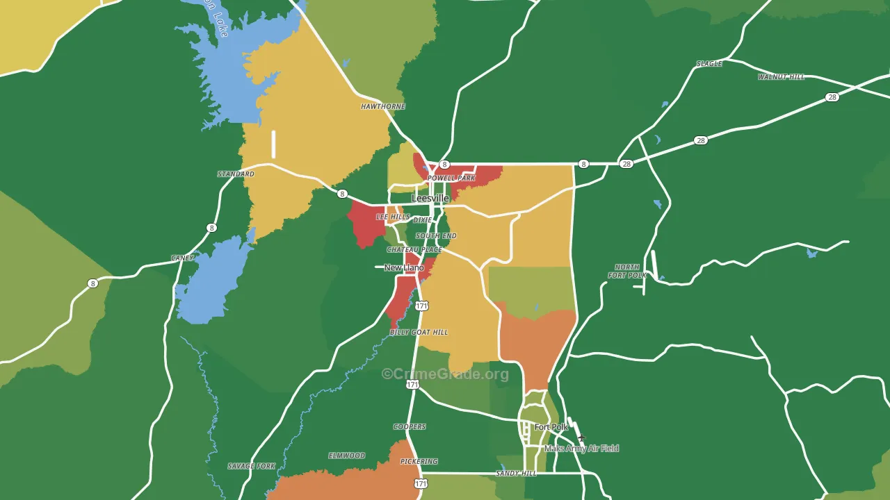 Leesville, LA Map of Vehicle Theft Rates